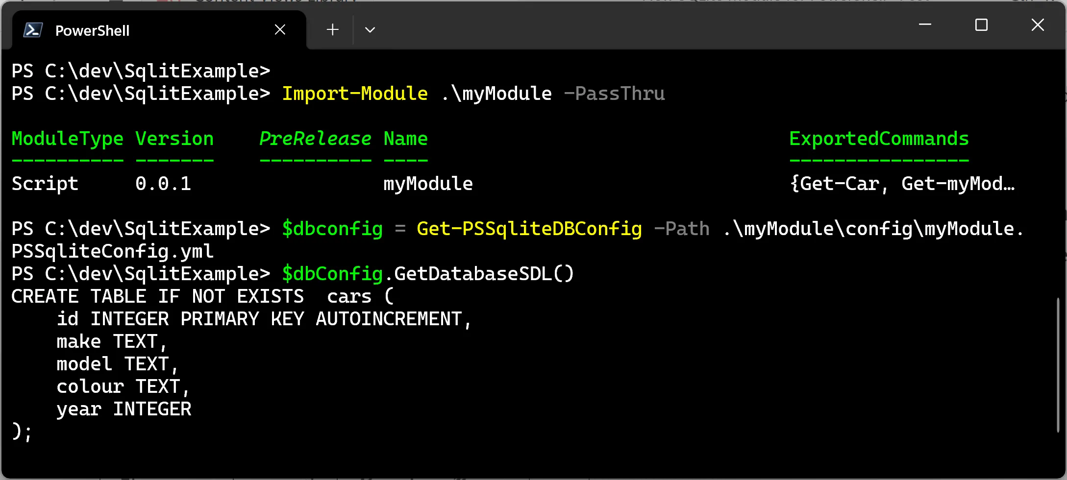 Database initialization and schema application output