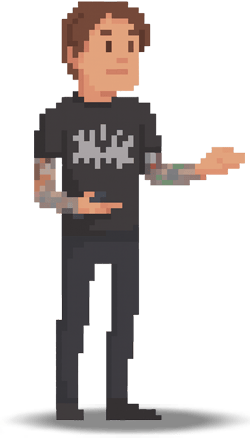 Pixel-art PowerShell community member welcoming visitors